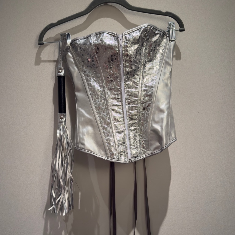 Costume - Silver Corset Sequins and Satin Ribbon Wand Size XS Women’s